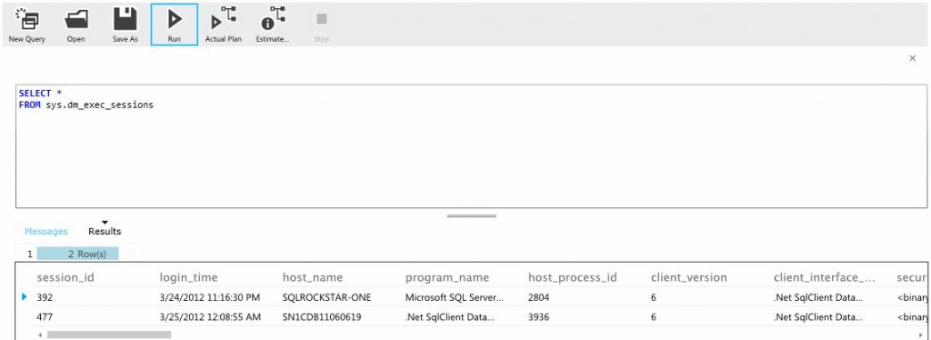 Running a query from the SQL Azure manage portal
