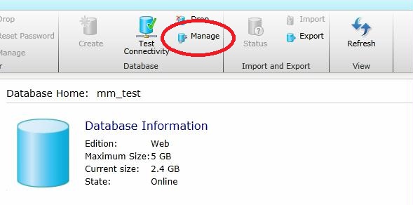 SQL Azure portal to manage an instance