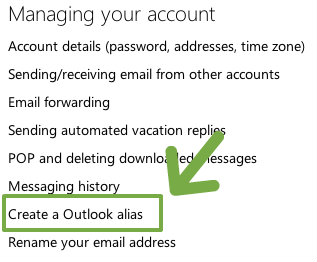Creating an alias for Outlook.com