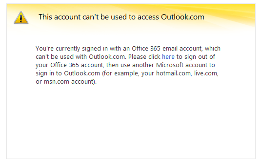 This account can't be used to access Outlook.com