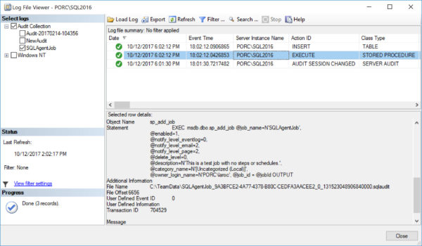 SQL Server Audit Log File