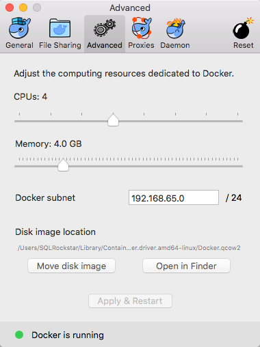 Configure Docker memory settings