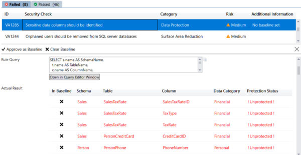 SQL Vulnerability Assessment Scan Results TSQL Encryption
